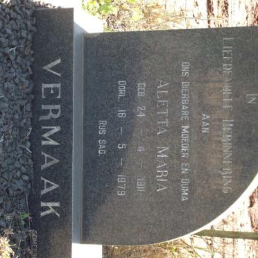 VERMAAK Aletta Maria 1911-1979