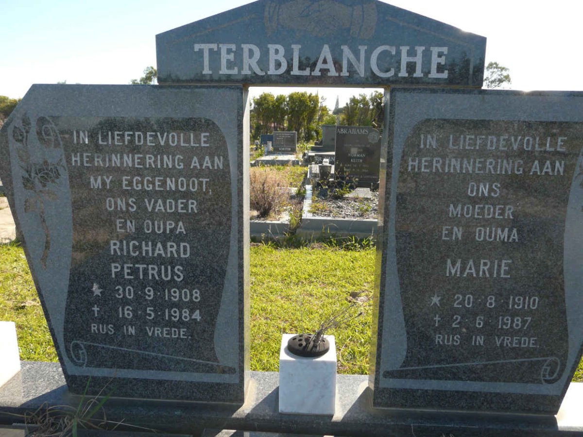 TERBLANCHE Richard Petrus 1908-1984 &amp; Marie 1910-1987