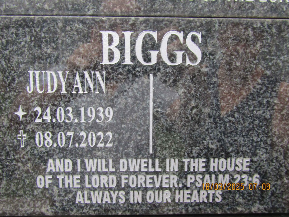 BIGGS Judy Ann 1939-2022