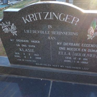 KRITZINGER Klasie 1912-1998 & Ella OLIVIER 1911-1982
