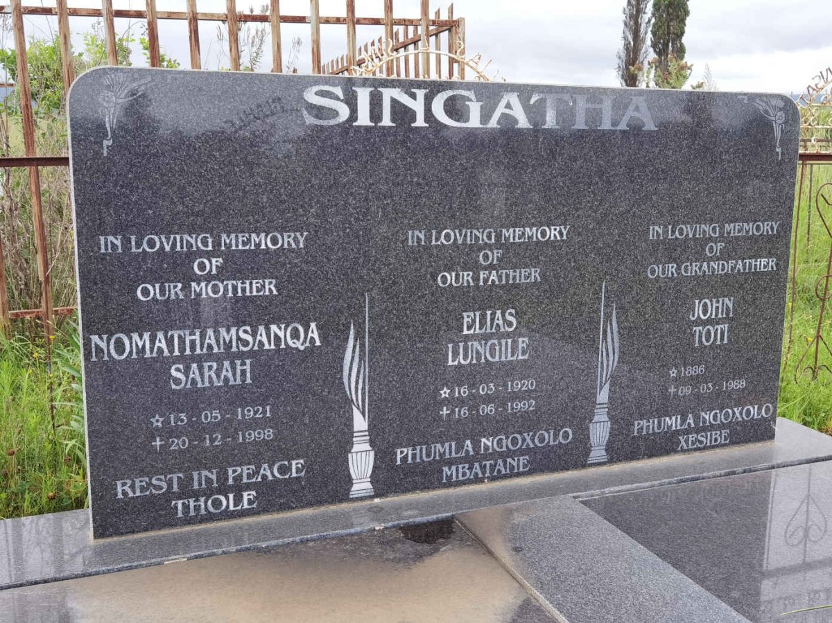 SINGATHA Elias Lungile 1920-1992 &amp; Nomathamsanqa Sarah 1921-1998 :: SINGATHA John Toti 1886-1988