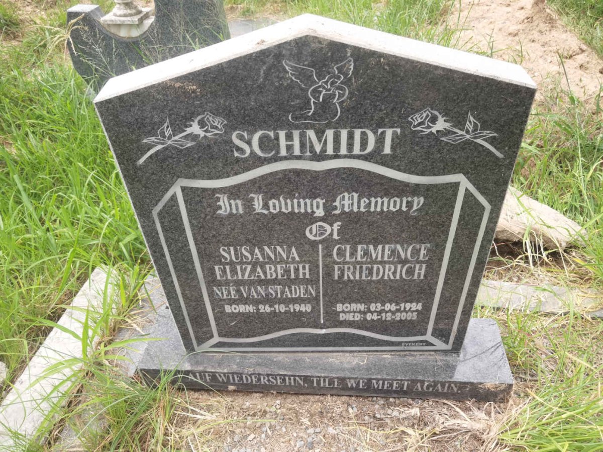 SCHIMDT Clemence Friedrich 1924-2005 &amp; Susanna Elizabeth VAN STADEN  1940-