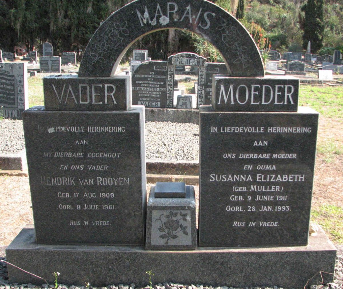 MARAIS Hendrik van Rooyen 1909-1961 &amp; Susanna Elizabeth MULLER 1911-1993