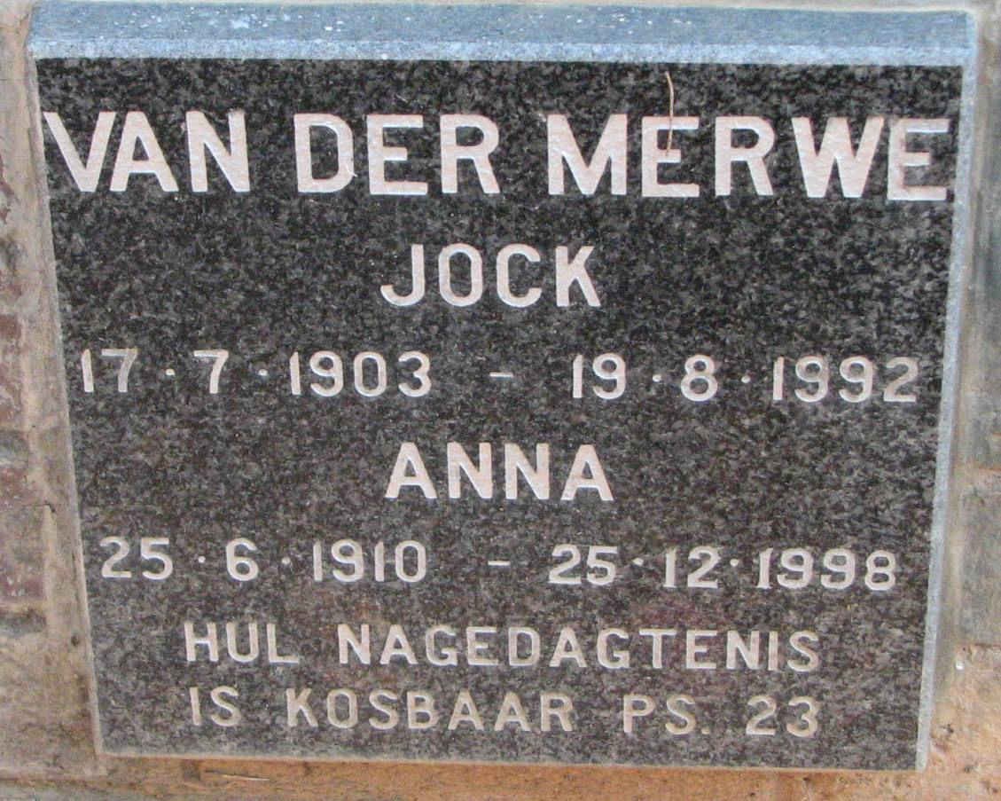 MERWE Jock, van der 1903-1992 &amp; Anna 1910-1998