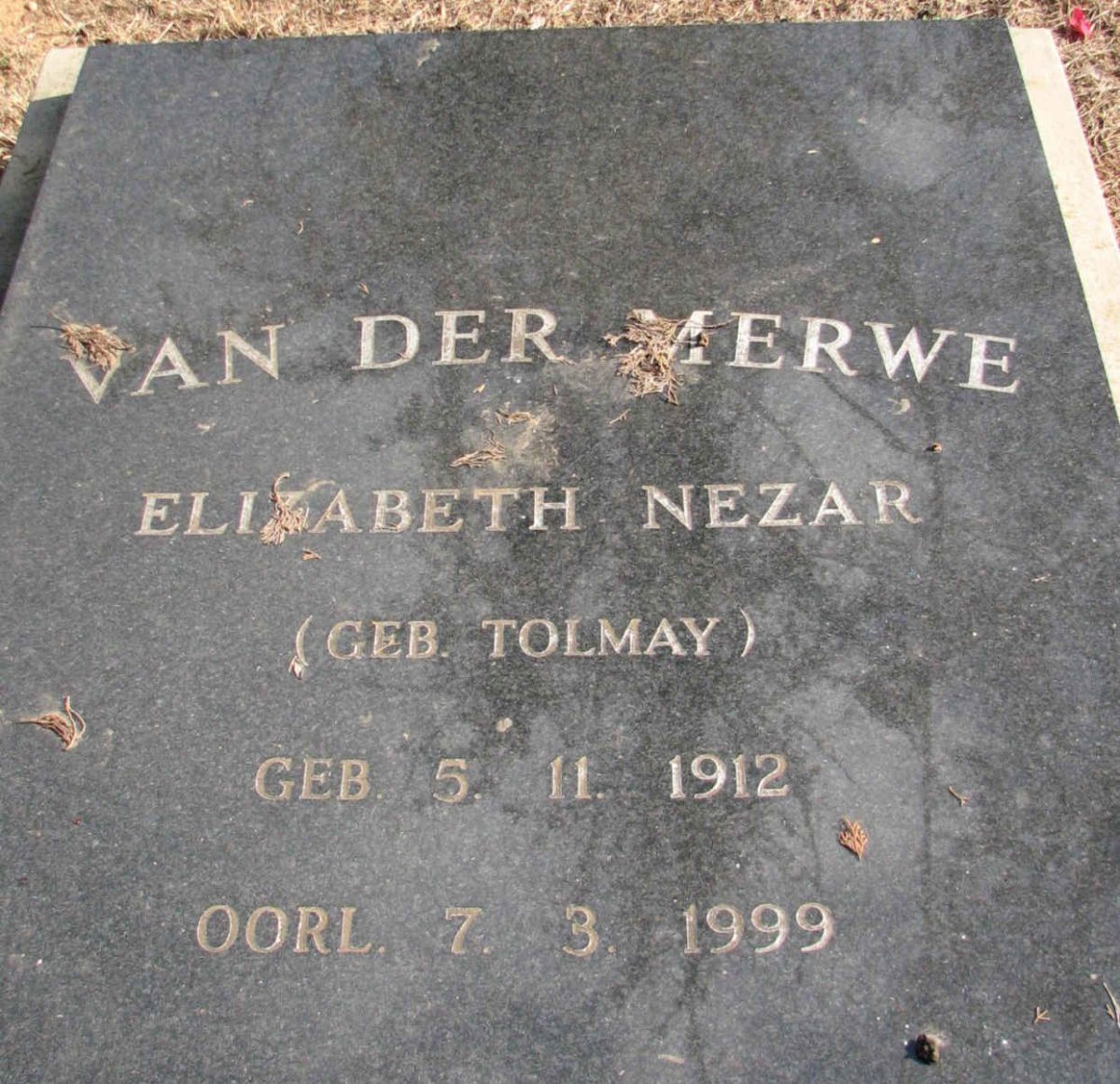 MERWE Elizabeth Nezar, van der nee TOLMAY 1912-1999