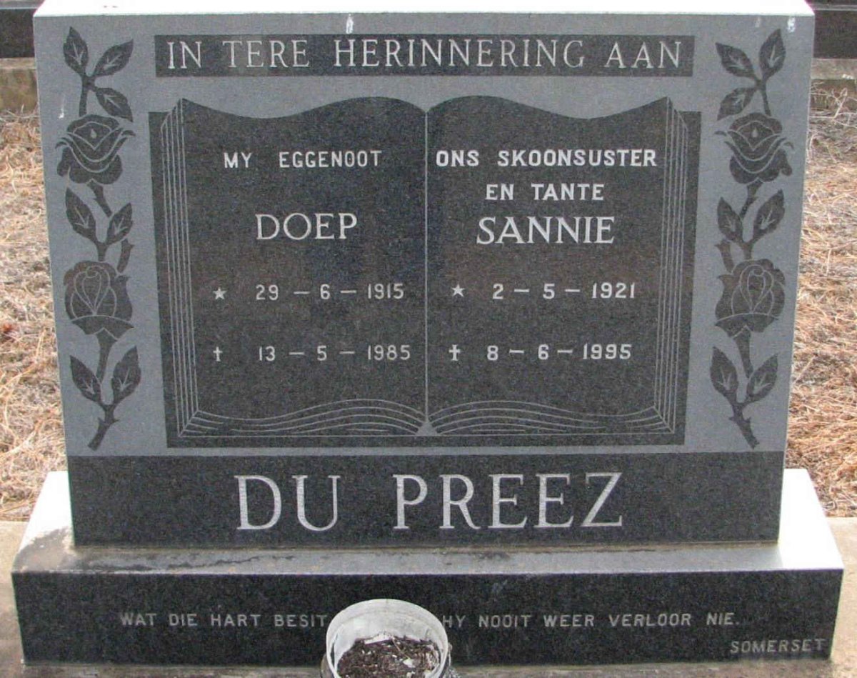 PREEZ Doep, du 1915-1985 &amp; Sannie 1921-1995