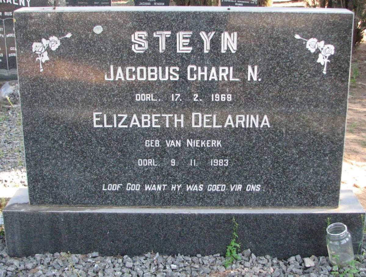 STEYN Jacobus Charl N. -1969 &amp; Elizabeth Delarina VAN NIEKERK -1983