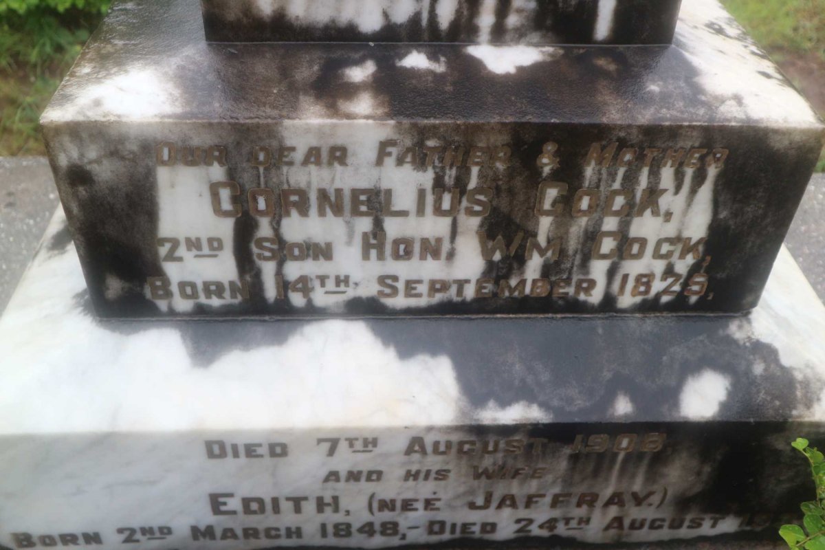 COCK Cornelius 1825-1908 &amp; Edith JAFFRAY 1848-1934