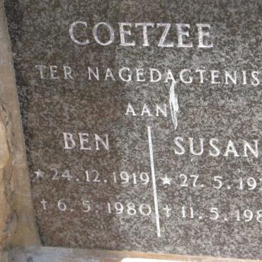 COETZEE Ben 1919-1980 &amp; Susan 1923-1989