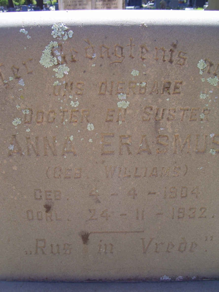 ERASMUS Anna nee WILLIAMS 1904-1932