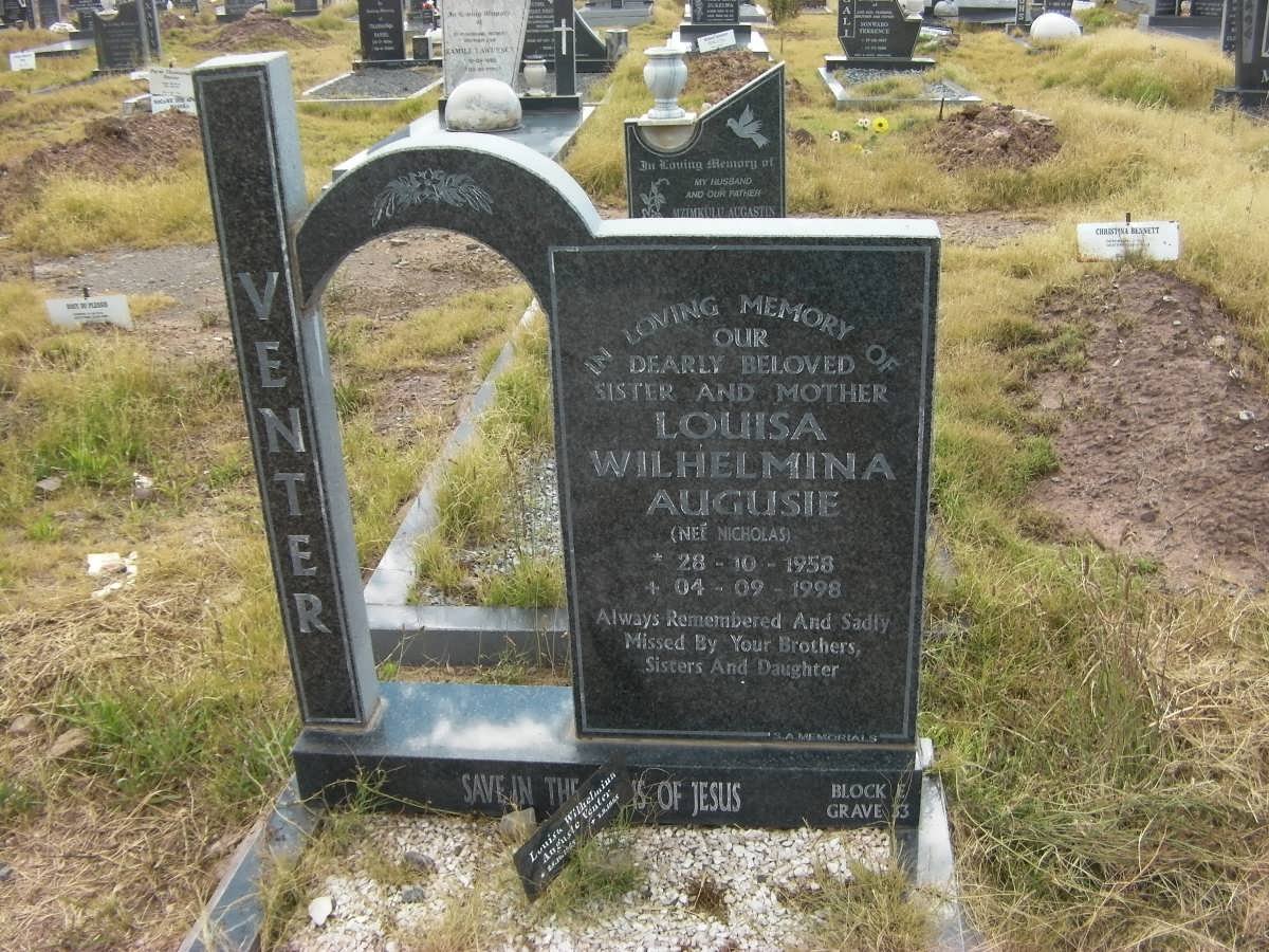 VENTER Louisa Wilhelmina Augusie nee NICHOLAS 1958-1998