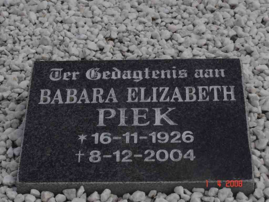 PIEK Babara Elizabeth 1926-2004