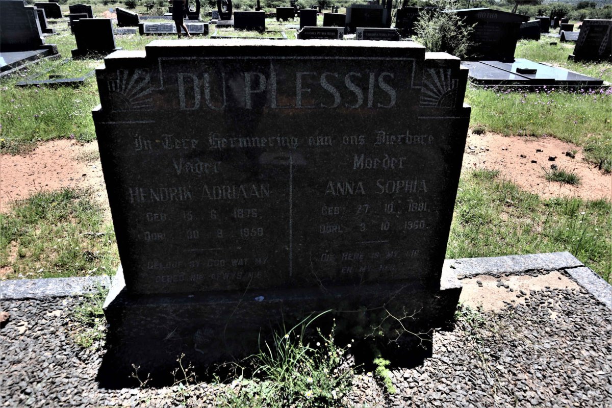 PLESSIS Hendrik Adriaan, du 1876-1959 &amp; Anna Sophia 1881-1960