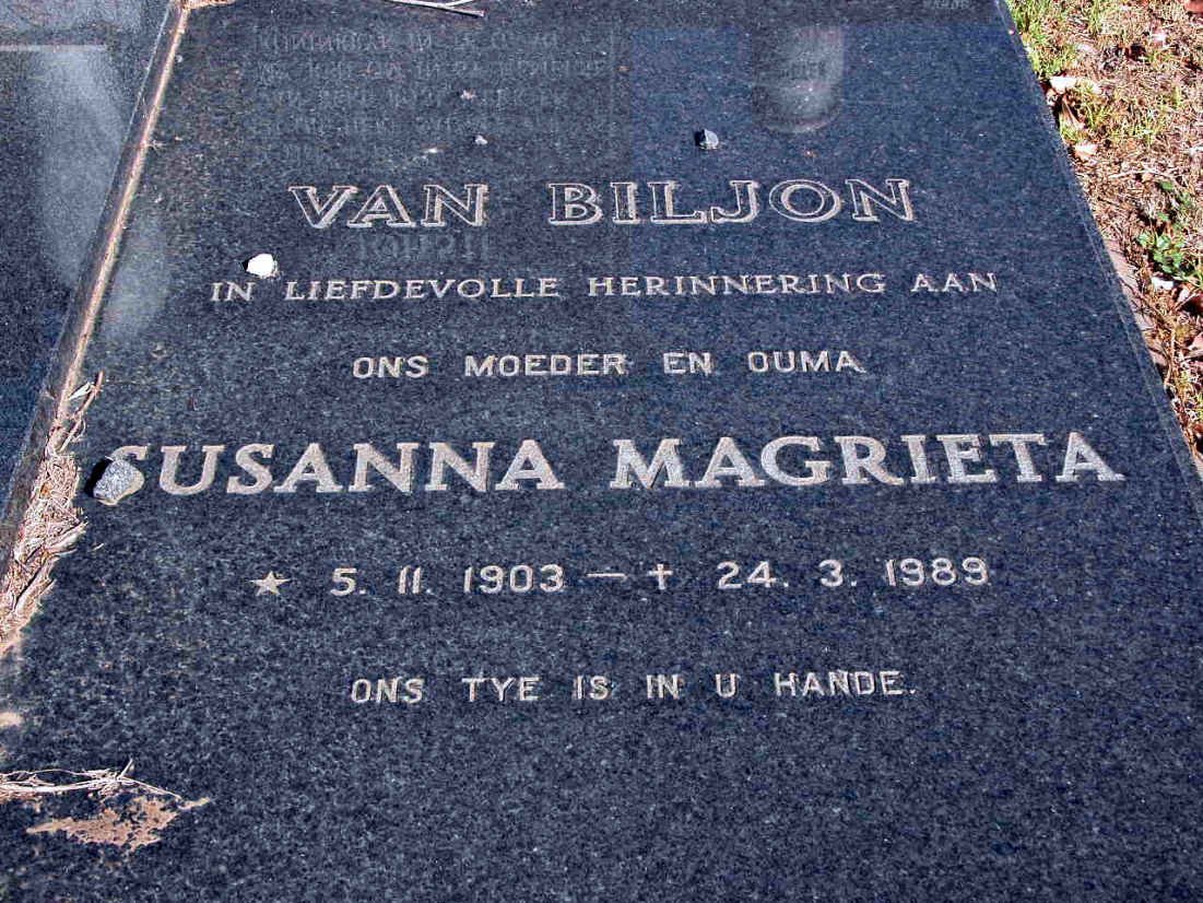 BILJON Susanna Magrieta, van 1903-1989