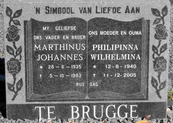 BRUGGE Marthinus Johannes, te 1935-1983 &amp; Philipinna Wilhelmina 1940-2005