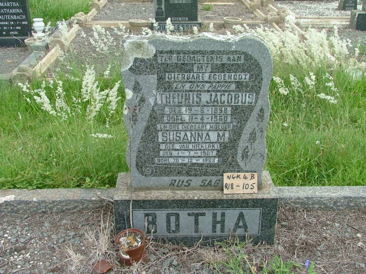 BOTHA Theunis Jacobus 1898-1960 &amp; Susanna M. VAN NIEKERK 1907-1968