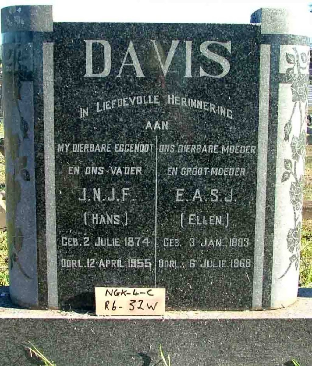 DAVIS J.N.J.F. 1874-1955 &amp; E.A.S.J. 1883-1968
