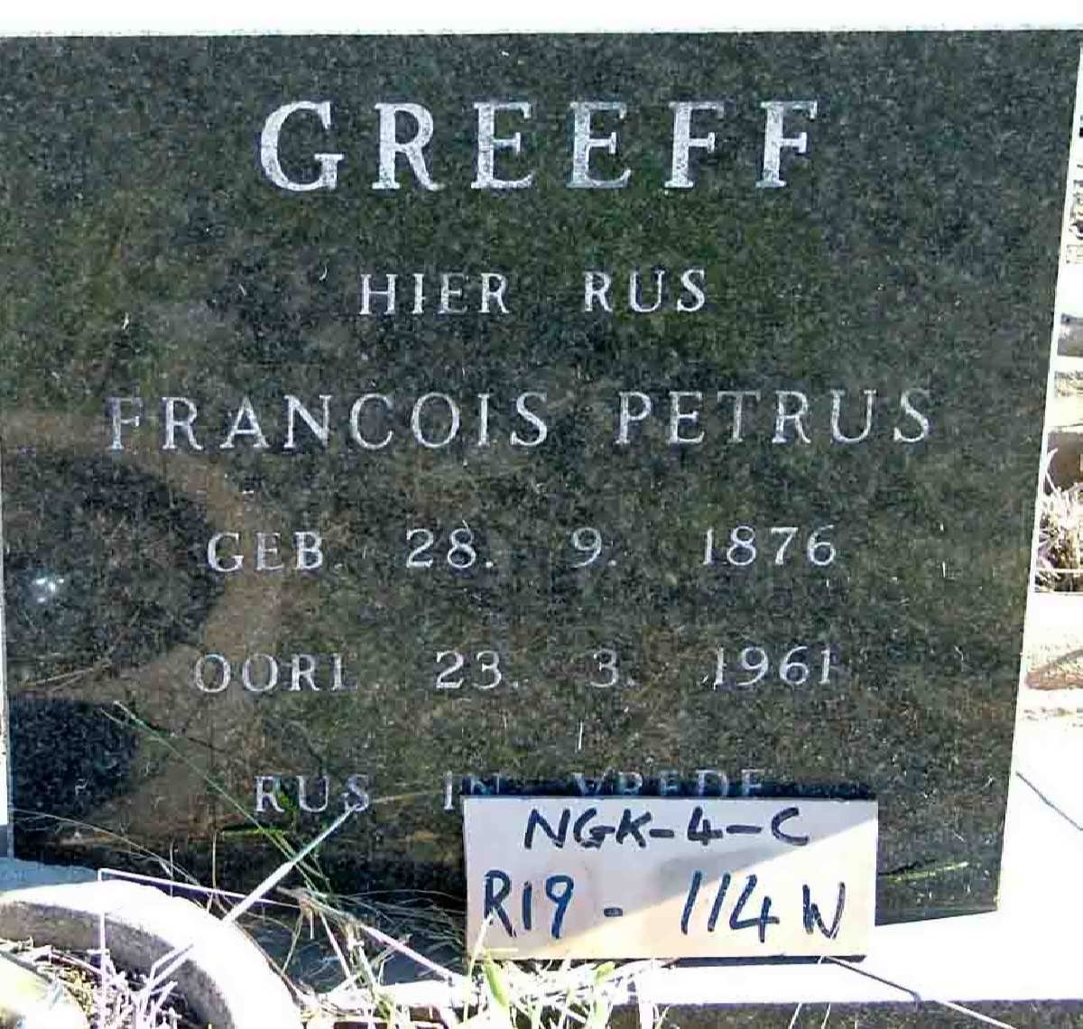 GREEFF Francois Petrus 1876-1961