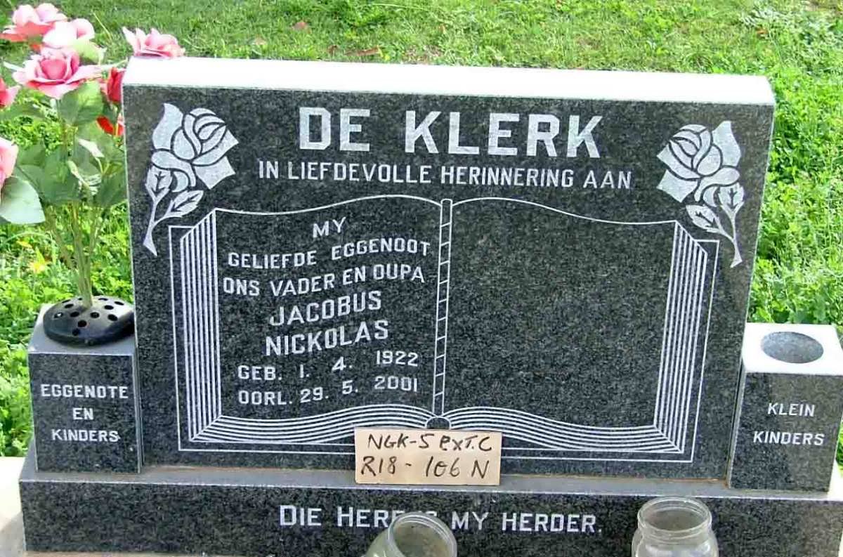 KLERK Jacobus Nickolas, de 1922-2001