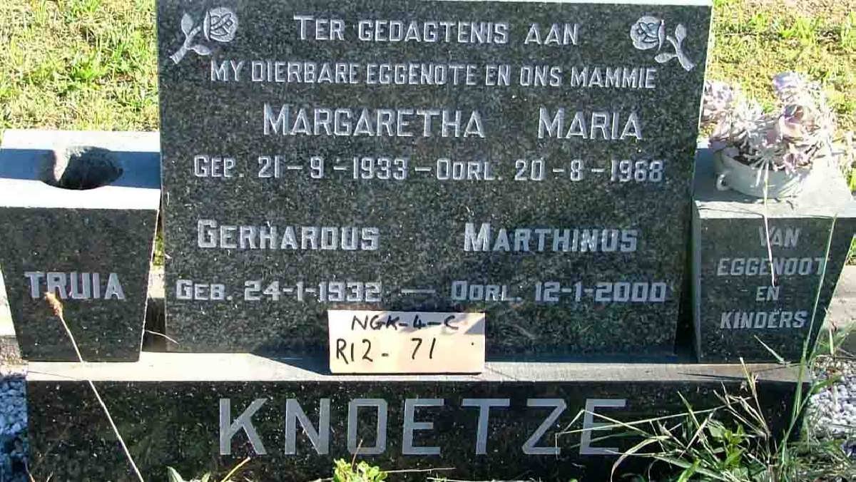 KNOETZE Gerhardus Marthinus 1932-2000 &amp; Margaretha Maria 1933-1968