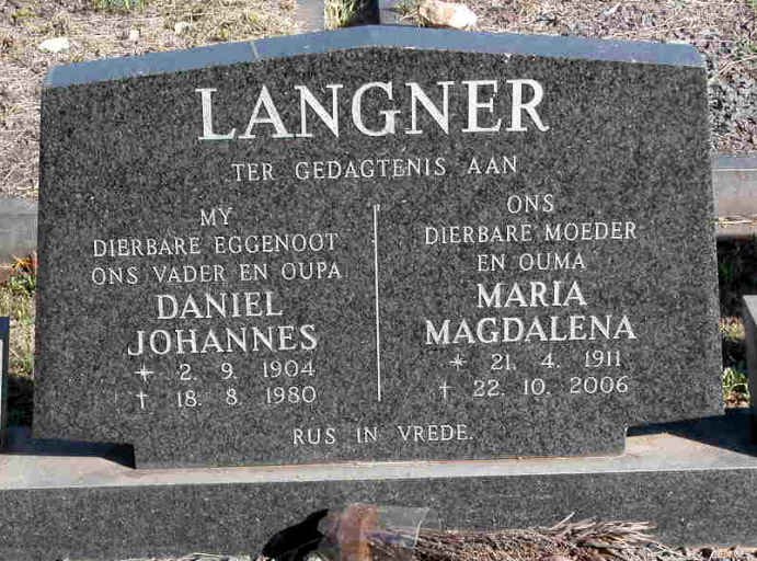 LANGNER Daniel Johannes 1904-1980 &amp; Maria Magdalena 1911-2006