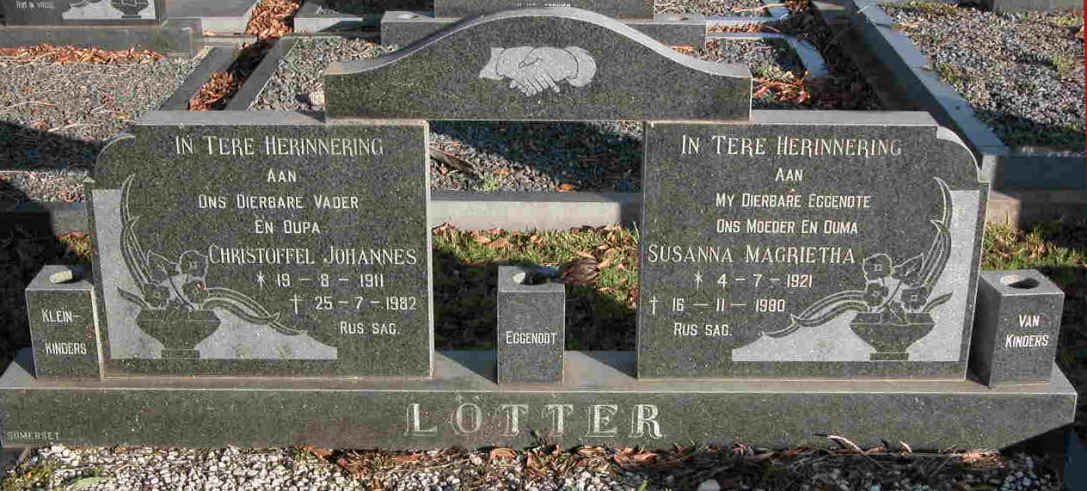 LÖTTER Christoffel Johannes 1911-1982 &amp; Susanna Magrietha 1921-1980