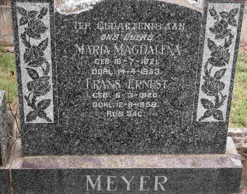 MEYER Frans Ernest 1920-1958 &amp; Maria Magdalena 1921-1953