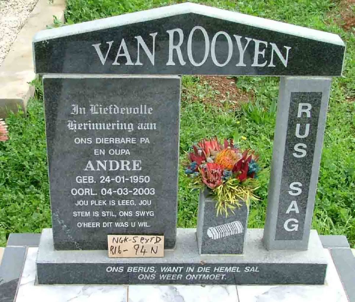 ROOYEN Andre, van 1950-2003