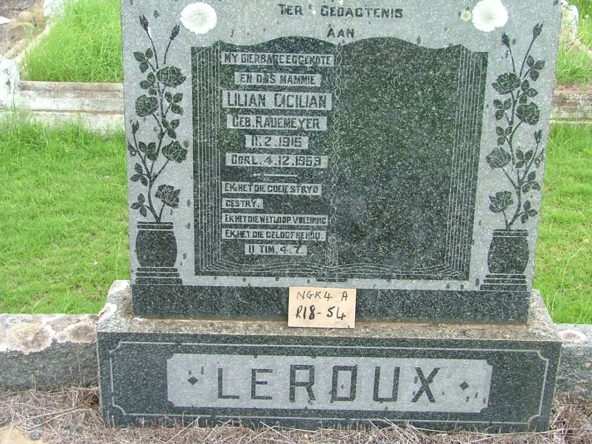 ROUX Lilian Cicilian, le nee RADEMEYER 1915-1959