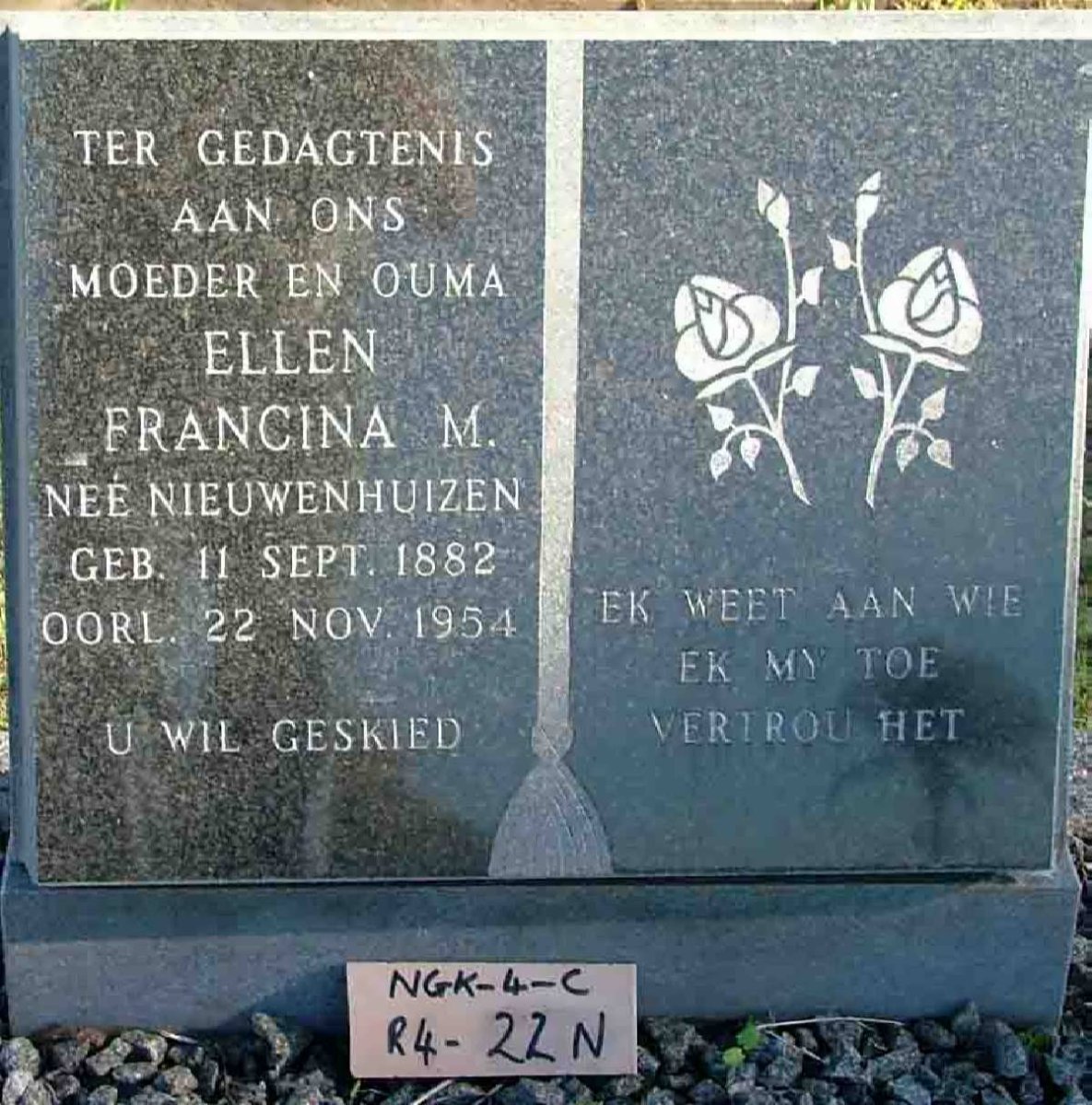 RIJST Ellen Francina M., van der nee NIEUWENHUIZEN 1882-1954