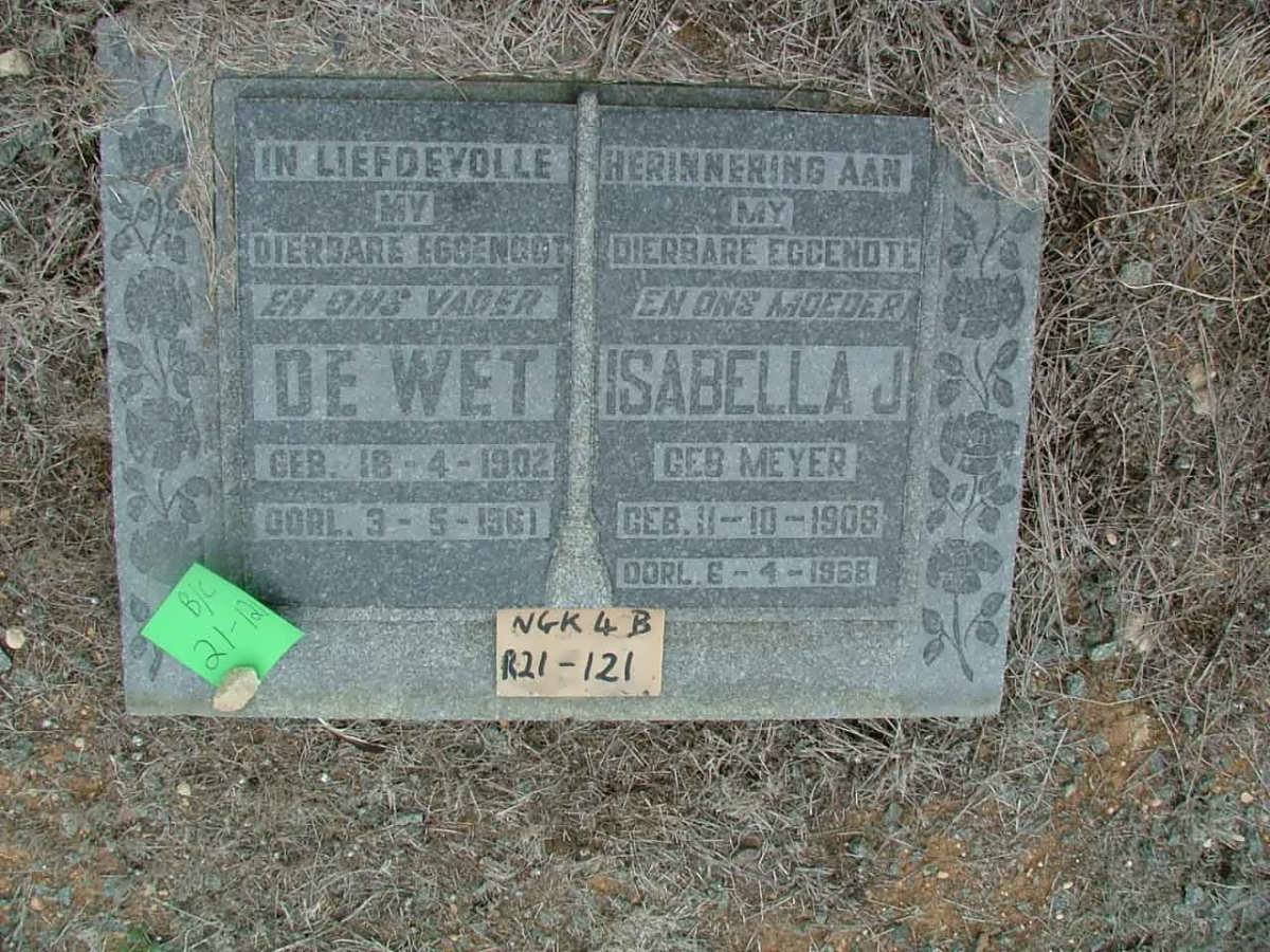 RAUTENBACH De Wet 1902-1961 &amp; Isabella J. MEYER 1908-1968