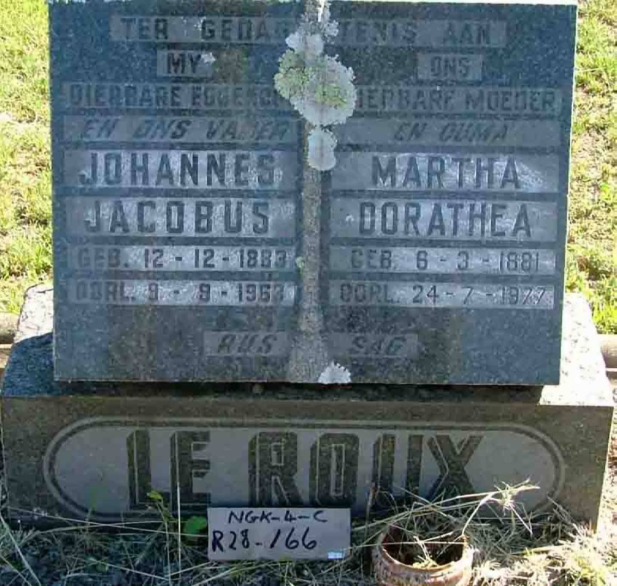 ROUX Johannes Jacobus, le 1883 -1963 &amp; Martha Dorathea 1881-1977