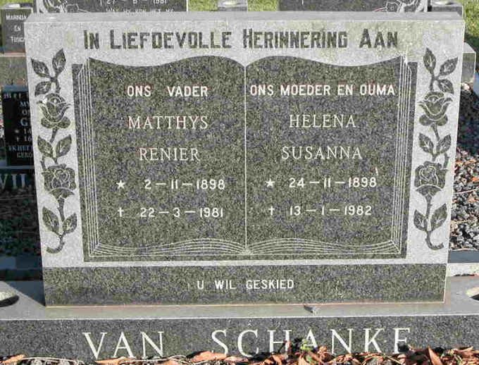 SCHANKE Matthys Renier, van 1898-1981 &amp; Helena Susanna 1898-1982