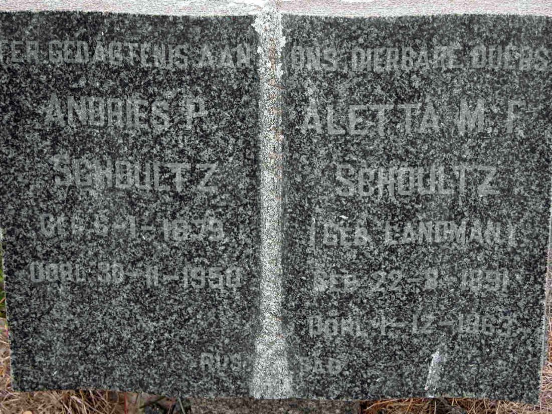 SCHOULTZ Andries P. 1879-1950 &amp; Aletta M.F. LANDMAN 1891 1963