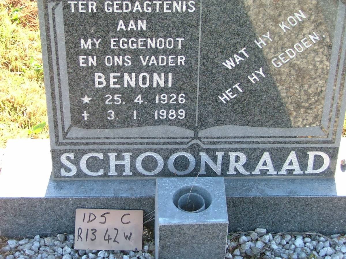SCHOONRAAD Benoni 1926-1989